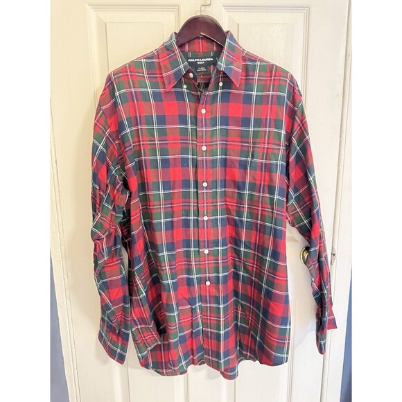 Ralph Lauren Golf  Vintage Flannel Plaid Long Sleeve Short Red And Green, Size L - Picture 1 of 3